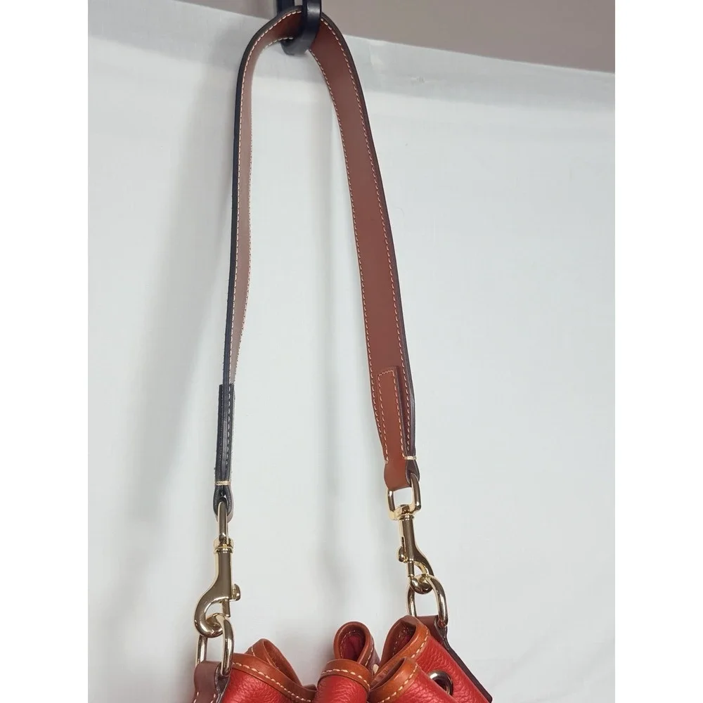 Dooney & Bourke Pebble Grain Red Drawstring Bucket Bag Leather Crossbody Purse